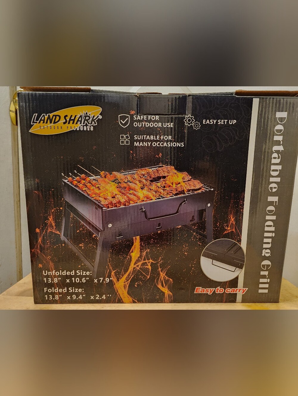 Land Shark Outdoor Portable Camping BBQ Folding Grill Metal Compact - Black